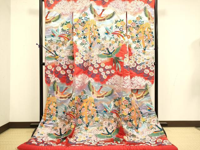 平和屋本店●世界的ファッションデザイナー 山本寛斎 kansaiブランド 色打掛 お引きずり 和装 結婚式 婚礼 総刺繍 花鳥文 逸品 DABD6363du