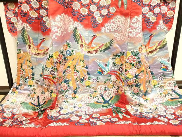 平和屋本店●世界的ファッションデザイナー 山本寛斎 kansaiブランド 色打掛 お引きずり 和装 結婚式 婚礼 総刺繍 花鳥文 逸品 DABD6363du