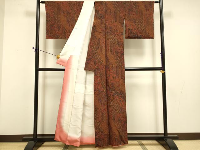 平和屋着物■上質な小紋 吉祥更紗花文 鬼しぼ縮緬 正絹 逸品 DABD6409du