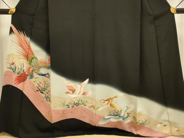 平和屋着物■豪華黒留袖 刺繍 流水花鳥文 暈し染め 金彩 正絹 逸品 DABD6410du