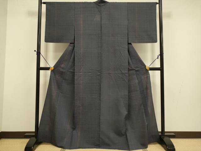 平和屋着物▽上質な紬 単衣 縞 正絹 逸品 DABD6436du