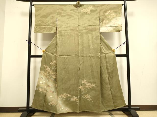 平和屋着物▽訪問着 単衣 松葉花文 暈し染め 金彩 正絹 逸品 DABD6481du