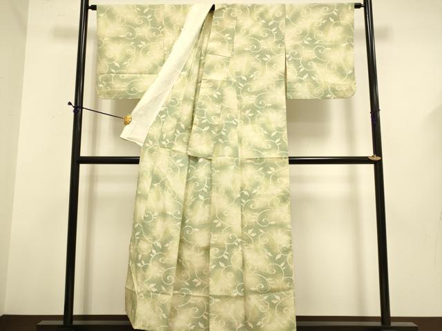 平和屋着物▽本塩沢 単衣 花唐草文 正絹 逸品 DABD6493du