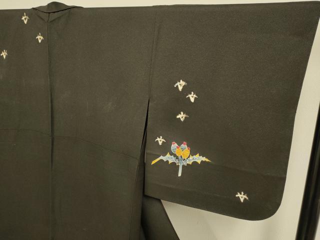 平和屋着物▽訪問着 単衣 刺繍 松ぼっくり 黒地 銀通し地 正絹 逸品 DABD6497du