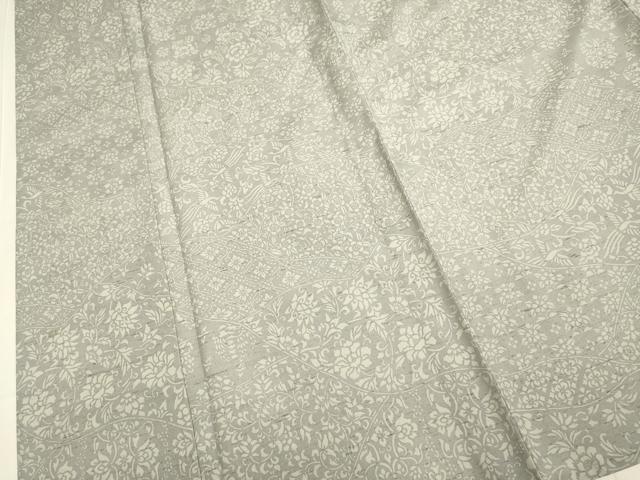 平和屋着物▽上質な小紋 単衣 紬地 型染 切嵌花文 正絹 逸品 DABD6510du