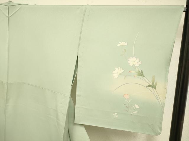 平和屋着物▽訪問着 単衣 駒刺繍 草花文 暈し染め 正絹 逸品 DABD6516du