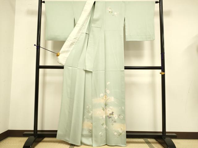 平和屋着物▽訪問着 単衣 駒刺繍 草花文 暈し染め 正絹 逸品 DABD6516du