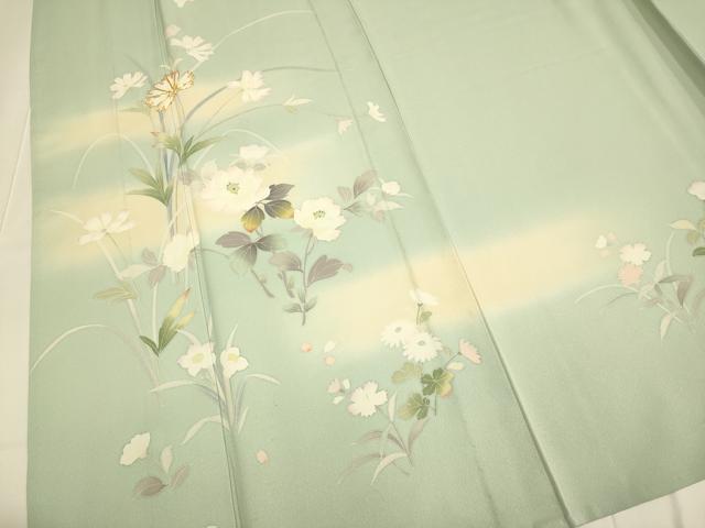 平和屋着物▽訪問着 単衣 駒刺繍 草花文 暈し染め 正絹 逸品 DABD6516du