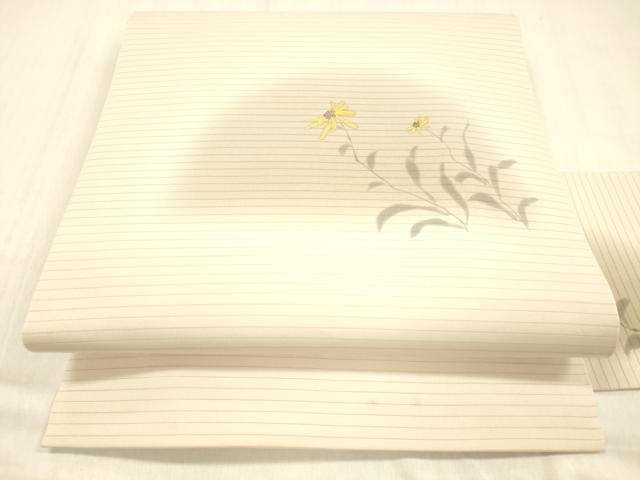 平和屋着物*夏物 絽塩瀬 九寸名古屋帯 手描き 枝花文 金彩 正絹 逸品 DABD6522cm