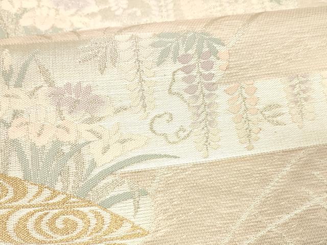 平和屋着物*夏物 六通柄袋帯 草花文 金銀糸 正絹 逸品 DABD6527cm
