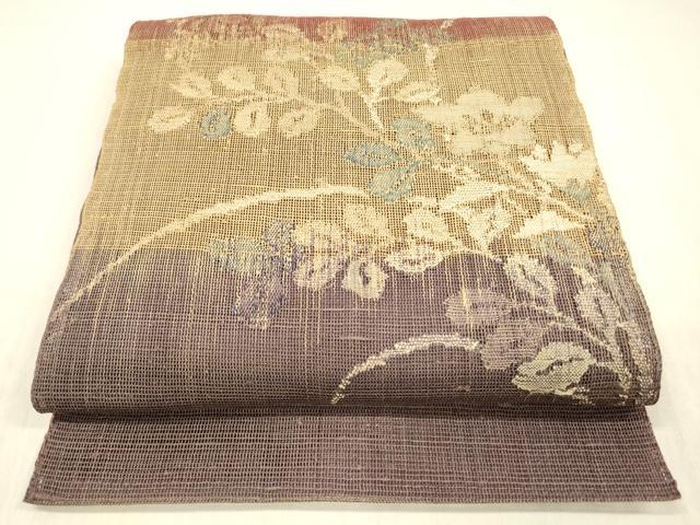 平和屋着物*夏物 八寸名古屋帯 草花文 正絹 逸品 DABD6532cm