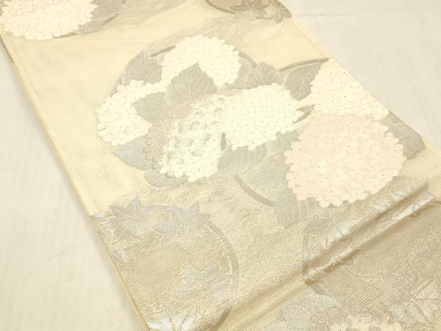平和屋着物*夏物 六通柄袋帯 紫陽花舞葉文 銀糸 正絹 逸品 DABD6538cm