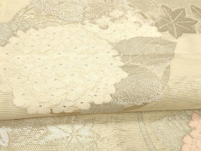 平和屋着物*夏物 六通柄袋帯 紫陽花舞葉文 銀糸 正絹 逸品 DABD6538cm