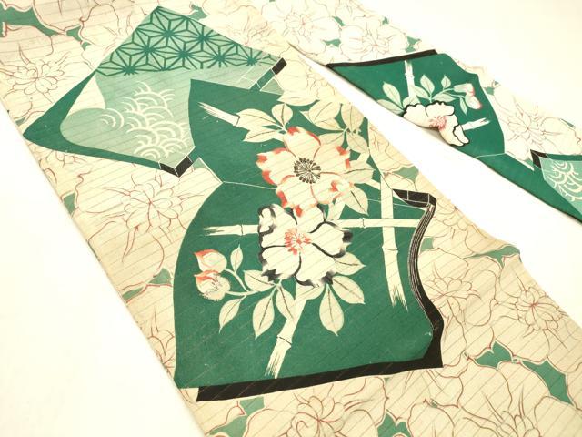 平和屋着物*夏物 アンティーク 大正ロマン 全通柄九寸名古屋帯 刺繍 冊子竹垣花文 銀彩 正絹 逸品 DABD6541cm