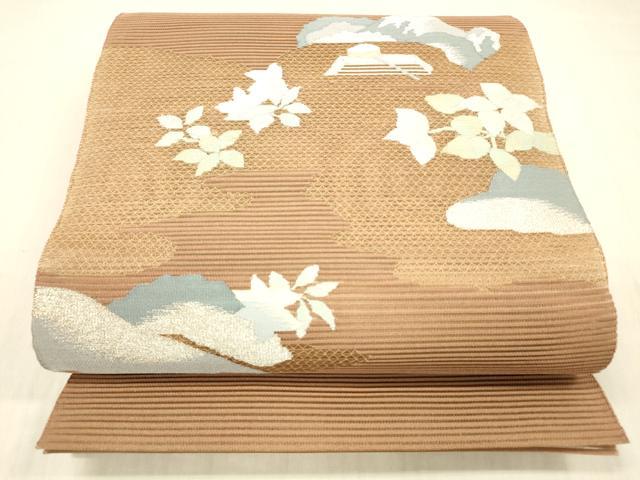 平和屋着物*夏物 絽綴れ 八寸名古屋帯 草葉文 金銀糸 正絹 逸品 DABD6551cm