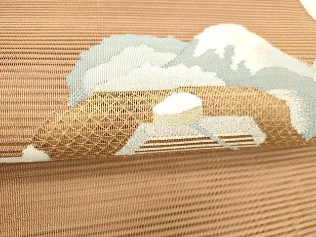 平和屋着物*夏物 絽綴れ 八寸名古屋帯 草葉文 金銀糸 正絹 逸品 DABD6551cm