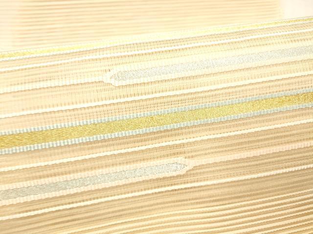 平和屋着物*夏物 絽綴れ 八寸名古屋帯 横段文 金銀糸 正絹 逸品 DABD6553cm