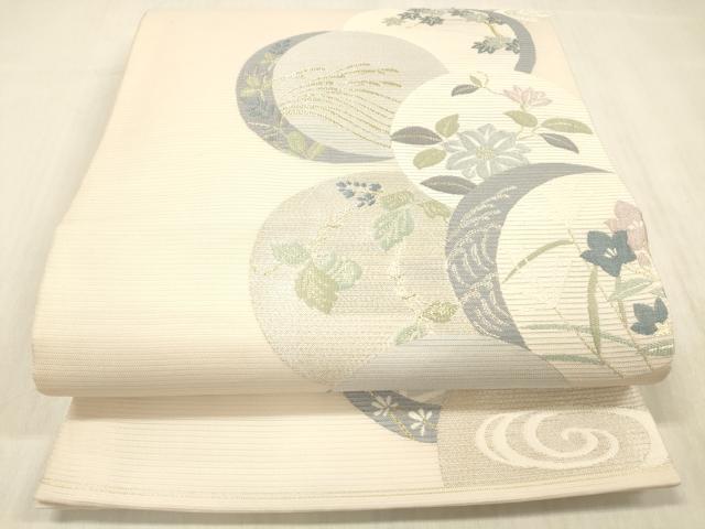 平和屋着物＊夏物　六通柄袋帯　草葉文　金銀糸　正絹　逸品　DABA0690cm 平和屋着物＊夏物 六通柄袋帯 流水籬草葉文 銀糸 正絹 逸品