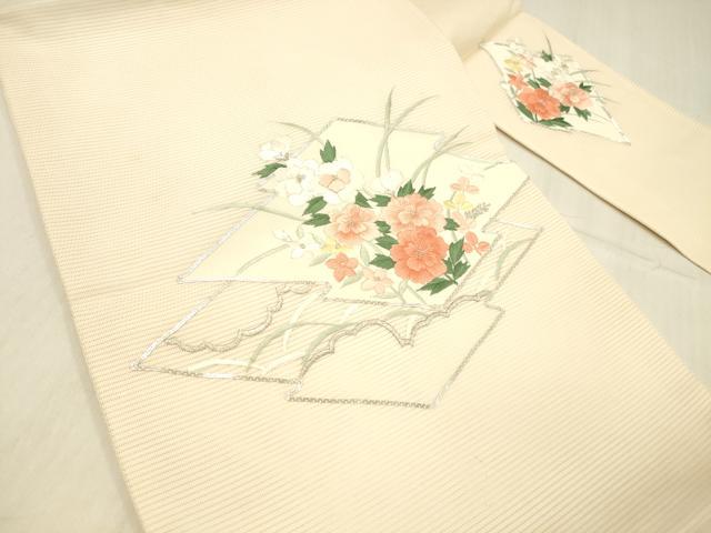 平和屋着物*夏物 九寸名古屋帯 駒刺繍 総刺繍 草花文 銀糸 正絹 逸品 DABD6558cm