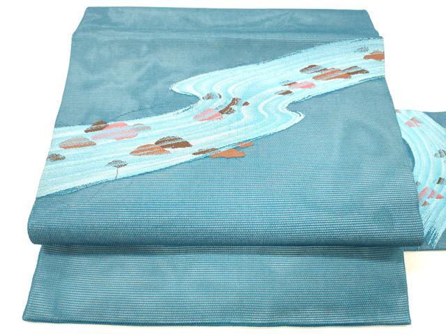 平和屋着物*夏物 九寸名古屋帯 流水文 正絹 逸品 DABD6566cm