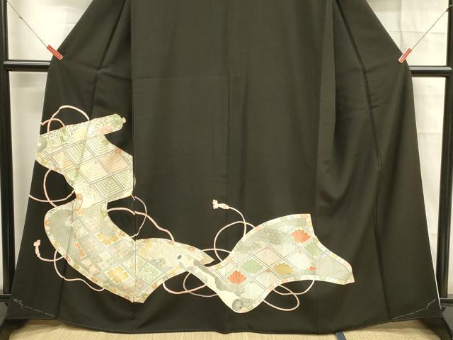 平和屋着物■豪華黒留袖 駒刺繍 流水松葉花文 金彩 正絹 逸品 DABD6621cm