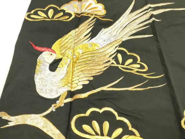 平和屋着物■黒留袖 刺繍 尾長鳥松文 金銀彩 洗える着物 DABD6633cm