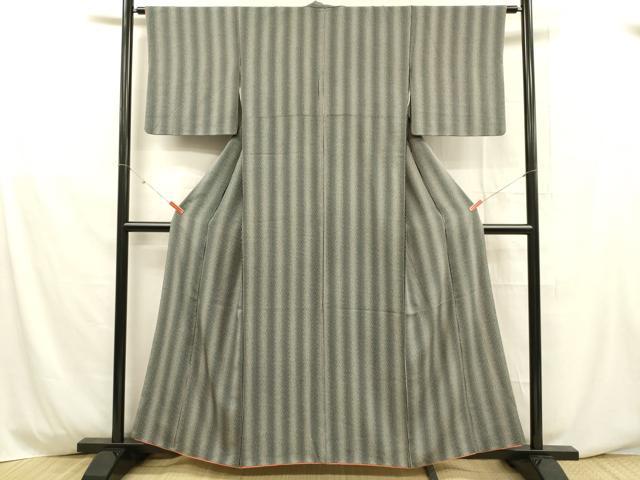 平和屋着物■上質な小紋 竹間道 黒地 正絹 逸品 DABD6648cm