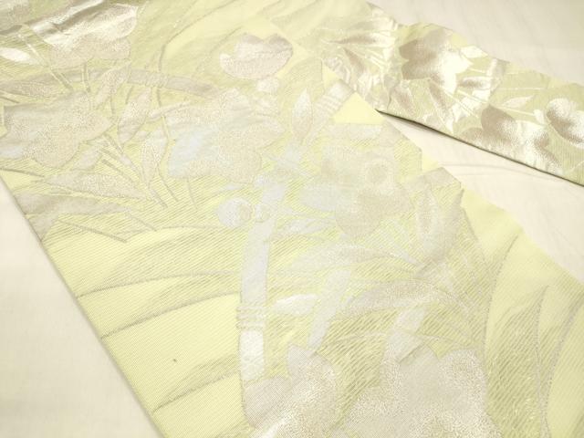 平和屋着物*夏物 九寸名古屋帯 草花文 銀糸 正絹 逸品 DABD6654cm