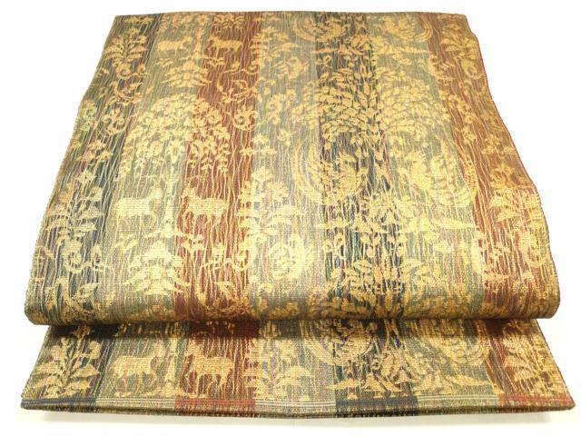 平和屋着物▽六通柄袋帯　スリーシーズン　春夏秋　動物花文　金糸　正絹　逸品　DABD6660cm 平和屋着物▽六通柄袋帯 スリーシーズン 春夏秋 動物花文