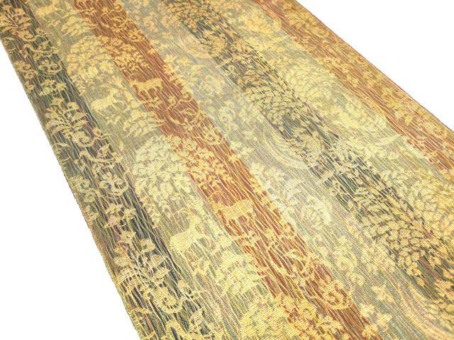 平和屋着物▽六通柄袋帯 スリーシーズン 春夏秋 動物花文 金糸 正絹 逸品 DABD6660cm