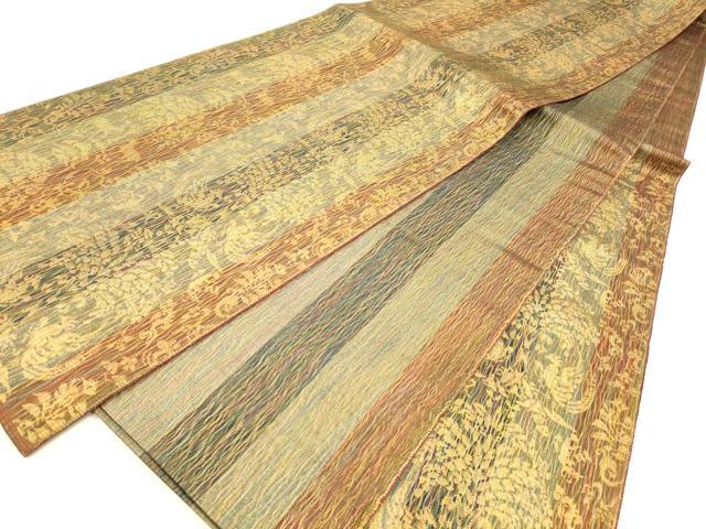 平和屋着物▽六通柄袋帯 スリーシーズン 春夏秋 動物花文 金糸 正絹 逸品 DABD6660cm