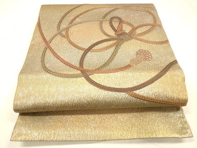 平和屋着物＊夏物　太鼓柄袋帯　ふくれ織　総刺繍　結び紐文　金糸　引箔　正絹　逸品　DABD6661cm 平和屋着物＊夏物 太鼓柄袋帯 ふくれ織 総刺繍 結び紐文 金糸