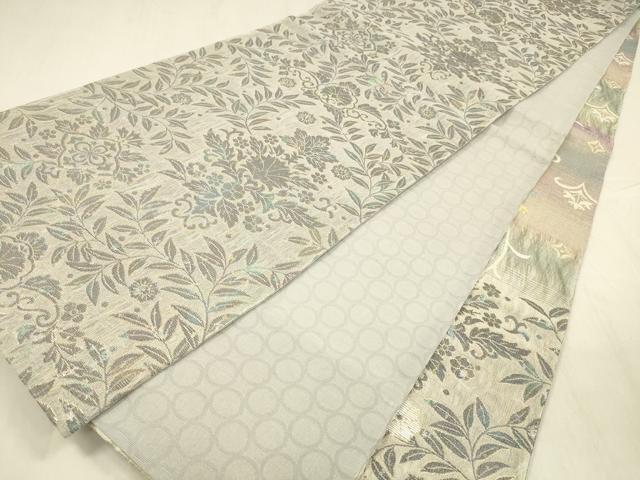 平和屋着物▽両方向 全通柄袋帯 スリーシーズン 春夏秋 螺鈿箔 草花文 金銀糸 やまと誂製 正絹 逸品 DABD6670cm