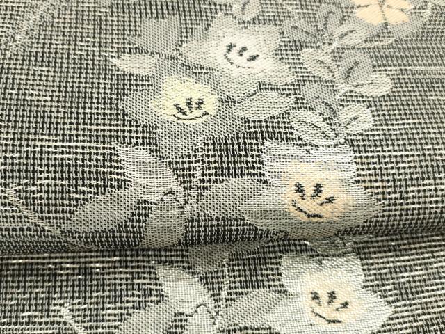 平和屋着物*夏物 六通柄 京袋帯 草花文 黒地 銀糸 DABD6685cm