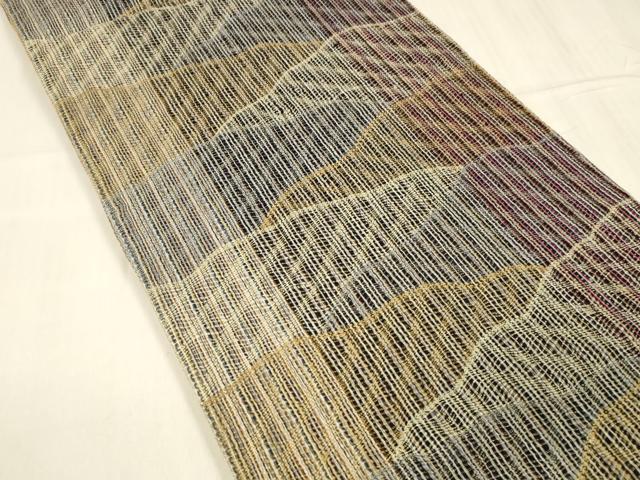 平和屋着物▽六通柄 本袋帯 スリーシーズン 春夏秋 抽象間道 金糸 正絹 逸品 DABD6687cm