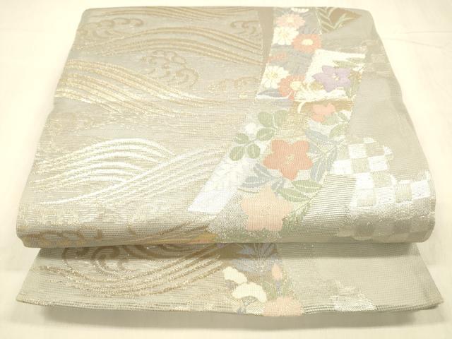 平和屋着物*夏物 六通柄袋帯 流水短冊花文 金銀糸 正絹 逸品 DABD6691cm