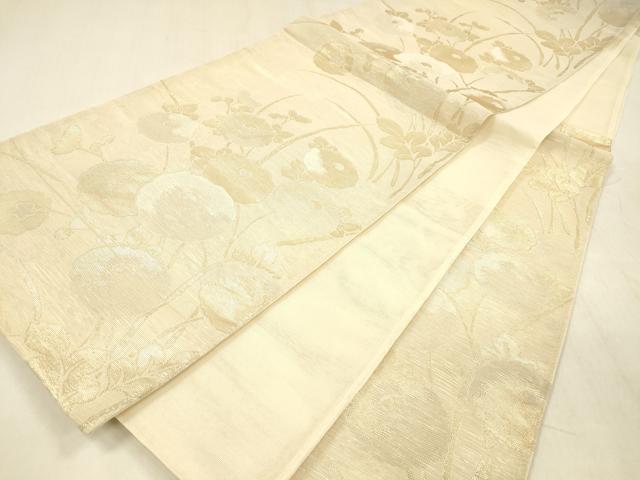 平和屋着物*夏物 六通柄袋帯 草花文 金糸 正絹 逸品 DABD6699cm