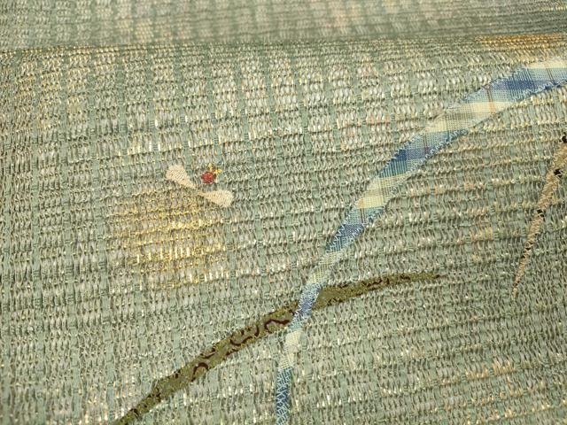 平和屋着物*夏物 太鼓柄 本袋帯 パッチワーク 蛍芝文 金彩 正絹 逸品 DABD6704cm