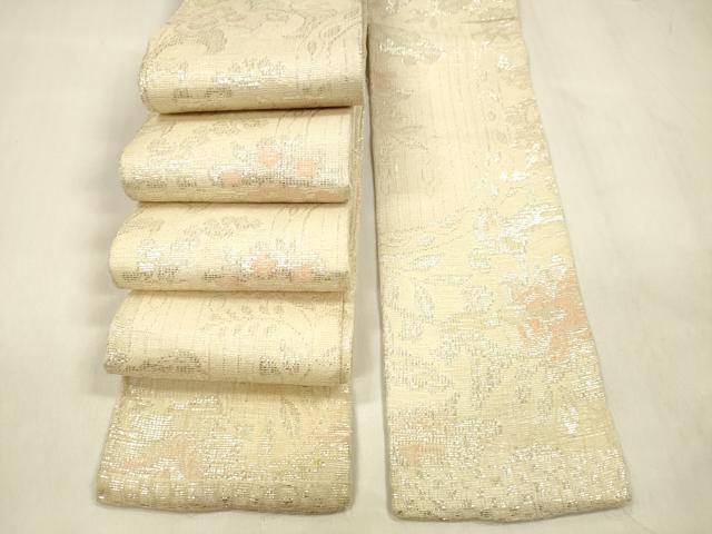 平和屋着物*夏物 男性 角帯 草花文 銀糸 正絹 逸品 DABD6706cm