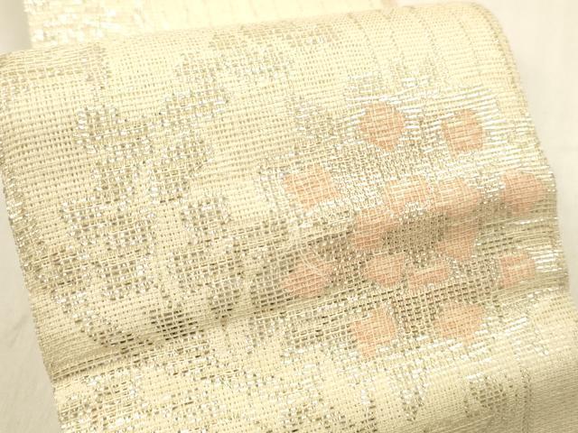 平和屋着物*夏物 男性 角帯 草花文 銀糸 正絹 逸品 DABD6706cm