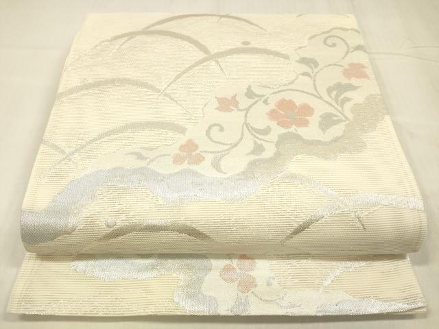 平和屋着物＊夏物　六通柄袋帯　露芝花文　銀糸　正絹　逸品　DABD6725cm 平和屋着物＊夏物 六通柄袋帯 露芝花文 銀糸 正絹 逸品