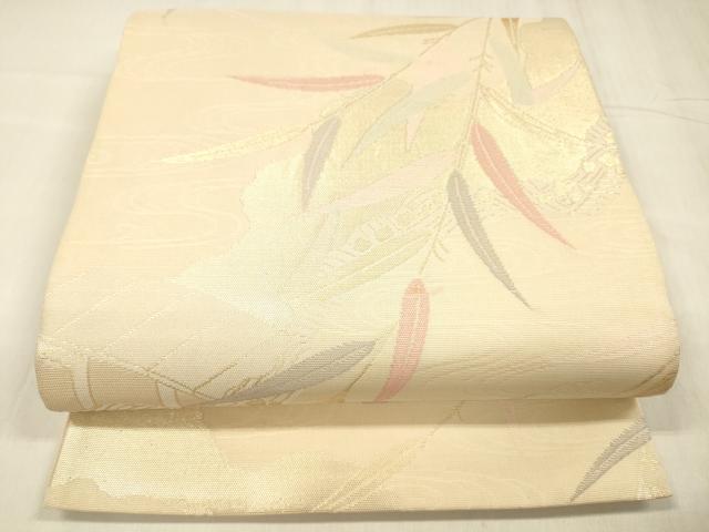 平和屋着物*夏物 六通柄袋帯 流水渡橋草葉文 金糸 正絹 逸品 DABD6729cm