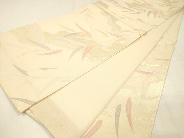 平和屋着物*夏物 六通柄袋帯 流水渡橋草葉文 金糸 正絹 逸品 DABD6729cm