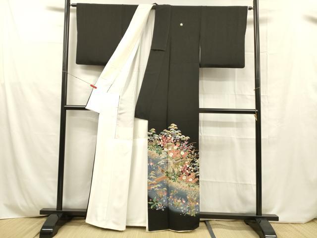 平和屋着物■豪華黒留袖 友禅 作家物 風景草花文 正絹 逸品 DABD6741cm