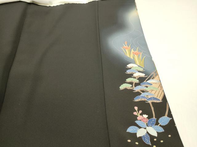 平和屋着物■豪華黒留袖 友禅 作家物 風景草花文 正絹 逸品 DABD6741cm