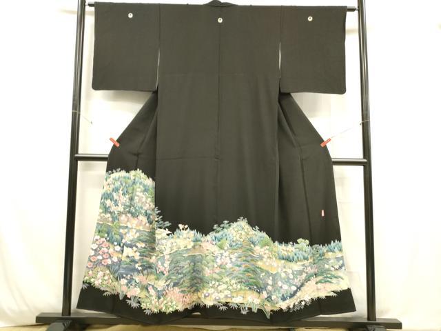 平和屋着物■豪華黒留袖 友禅 作家物 風景草花文 松竹梅 正絹 逸品 DABD6742cm