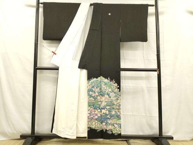 平和屋着物■豪華黒留袖 友禅 作家物 風景草花文 松竹梅 正絹 逸品 DABD6742cm