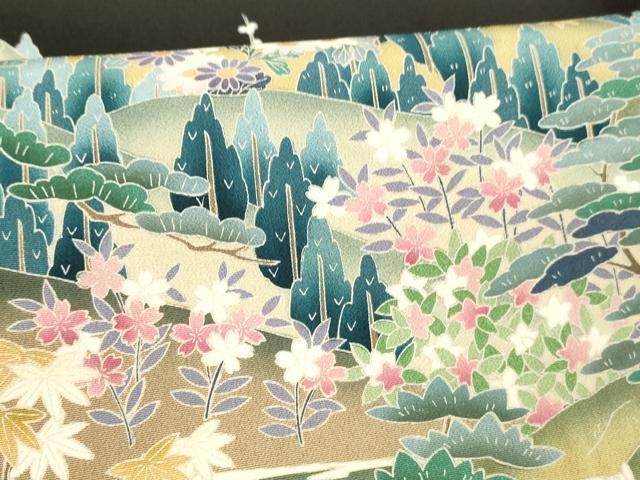 平和屋着物■豪華黒留袖 友禅 作家物 風景草花文 松竹梅 正絹 逸品 DABD6742cm