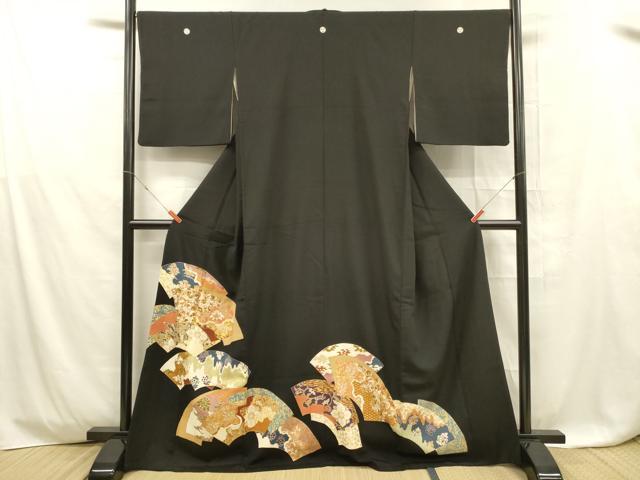 平和屋着物■豪華黒留袖 駒刺繍 地紙葡萄蔦の葉更紗花文 金彩 正絹 逸品 DABD6776cm
