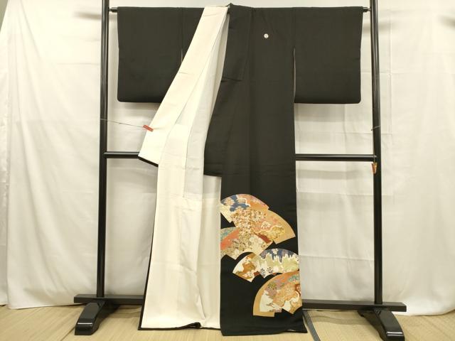 平和屋着物■豪華黒留袖 駒刺繍 地紙葡萄蔦の葉更紗花文 金彩 正絹 逸品 DABD6776cm